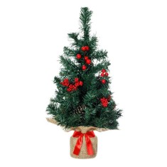 Brad decorativ de Craciun verde de masa cu conuri si pomusoare, 50 cm