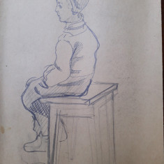 4. Portret de copil, schita veche, desen vechi creion carbune