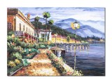 Cumpara ieftin Tablou Bellagio lacul Como pictat manual, Pe inserat, 100x70cm ulei pe panza, Valentin Pop