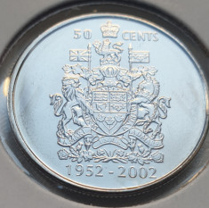 Moneda 50 cents / half dollar 2002 Canada, Golden Jubilee, B unc, km#444 foto