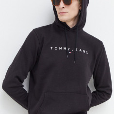 Tommy Jeans bluză bărbați, culoarea negru, cu glugă, imprimeu DM0DM17985