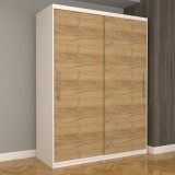 Dulap Dormitor Nova Eco 150 cm x 200 cm, fara oglinda, alb cu usi glisante oak craft gold