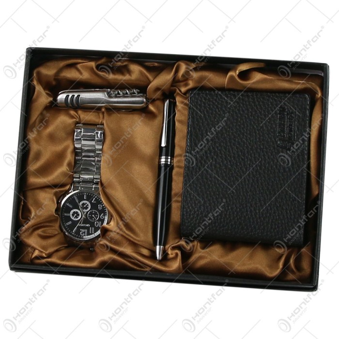 Set cadou 4 piese pentru barbati &ndash; Portofel/Ceas/Pix/Briceag