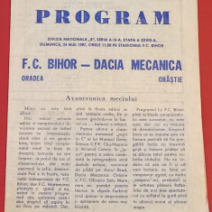 Program meci fotbal FC BIHOR ORADEA - "DACIA MECANICA" ORASTIE (24.05.1987)