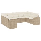 Set canapele de gradina, 9 piese, cu perne, bej, poliratan