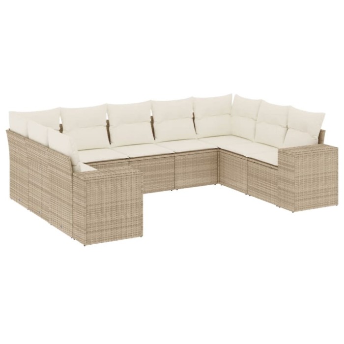 Set canapele de gradina, 9 piese, cu perne, bej, poliratan