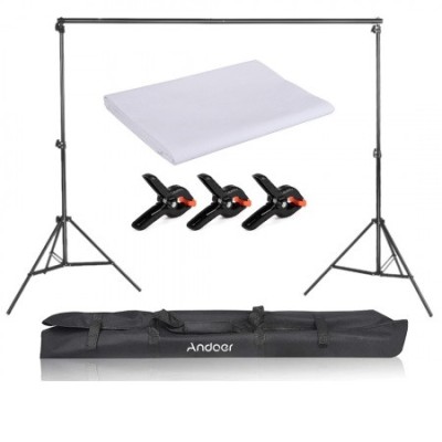 Suport foto studio reglabil 2x3m, clesti inclusi + panza de fundal alb 2x3m foto