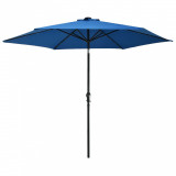 Umbrelă de soare exterior, LED-uri și st&acirc;lp oțel, azur, 300 cm, vidaXL