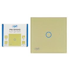 Resigilat : Intrerupator simplu cu touch PNI SH101G din sticla, Gold cu LED indica foto