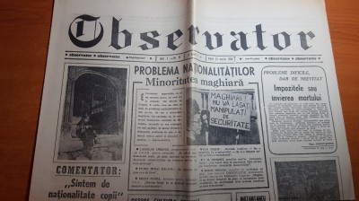 ziarul observator 23 martie 1990-articolul &amp;quot;problema minoritatilor &amp;quot; foto