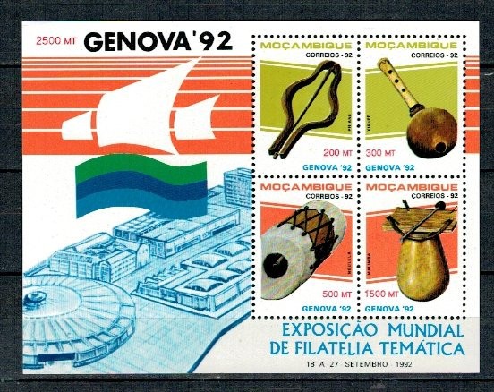 Mozambic 1992 - Instrumente muzicale, bloc neuzat