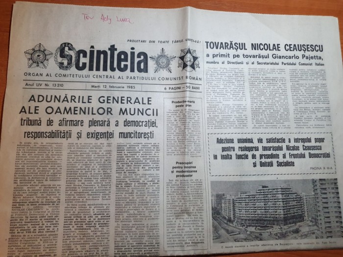 scanteia 12 februarie 1985-intreprinderea metalurgica aiud,bazinul minier motru