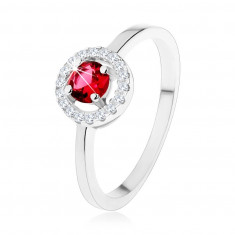 Inel de logodnă din argint 925, zirconiu rotund roşu, margine transparentă - Marime inel: 49