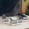 VidaXL Set mobilier grădină cu perne, 12 piese, alb, lemn masiv pin 3096942