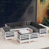 Gossi set mobilier gradina cu perne, 12 piese, alb, lemn masiv pin