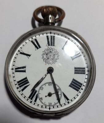 Ceas de buzunar fabricat in anul 1890, argint 925 %, FUNCTIONAL diametrul 40 mm foto
