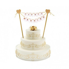 Topper din hartie pentru tort W&C Just Married auriu 25 cm