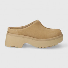 UGG papuci din piele NeHeights Clog femei, culoarea bej, cu platforma, 1152731