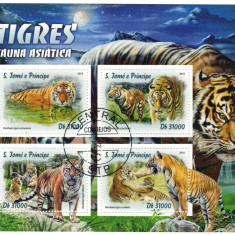S. TOME E PRINCIPE 2016 - Fauna asiatica, Tigri/ set complet - colita+bloc