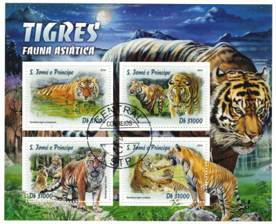 S. TOME E PRINCIPE 2016 - Fauna asiatica, Tigri/ set complet - colita+bloc foto