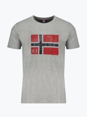 Tricou barbati cu decolteu la baza gatului si imprimeu cu logo, Gri inchis foto