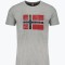 Tricou barbati cu decolteu la baza gatului si imprimeu cu logo, Gri inchis