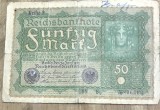 BNKSTR03DE Bancnotă Veche Germania 50 Mark 1919 (Reichsbanknote), Republica de la Weimar, Piesa cu Femeie, Colecție Numismatică