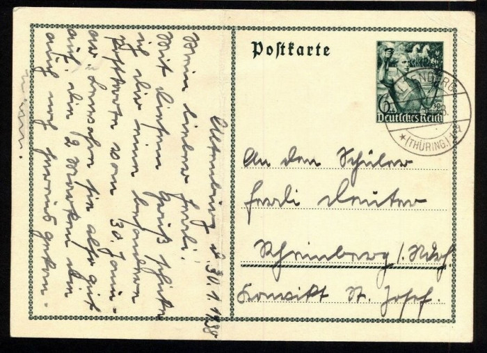 Germany Reich 1938 Old postcard postal stationery fold ALENBURG Tubingen D.1003