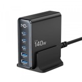 Incarcator Statie Tech-Protect DC140W, 140W, 3A, 2 x USB-A - 3 x USB-C, Negru, Universal