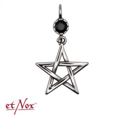 Pandantiv otel inoxidabil cu lantisor si zirconiu negru Pentacle 2.9cm