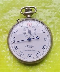 G312-Ceas buzunar Stoper-Cronometru functional F. SENN-Paris fabricat Elvetia-Suisse-CI-DESSOUS FOURNITURES DE RECHANGE-HIERONDER RESERVEDELEEN.