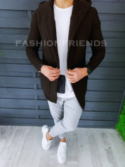 Cardigan barbati maro cu gluga slim fit ZR T3516 foto