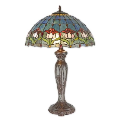 Lampa mare Tiffany din bronz cu decoratiuni verzi TA-136 foto