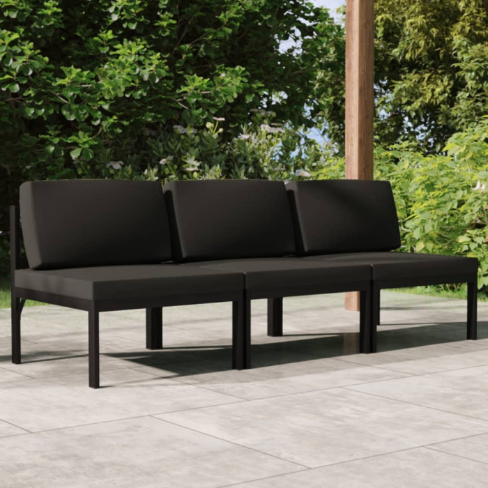 vidaXL Canapea de grădină cu 3 locuri și perne, antracit, aluminiu 3107783