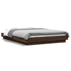 Cadru de pat cu lumini LED stejar maro 120x200cm lemn prelucrat foto