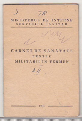 bnk div Carnet se sanatate pentru militarii in termen - MI 1984. foto