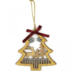 Set 6 decoratiuni brad din lemn- brad, clopotel, cadou