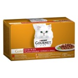 Hrana umeda pentru pisici, Gourmet Gold, adult, carne de vita, curcan si rata, somon si pui, pui si ficat, 4 x 85 g