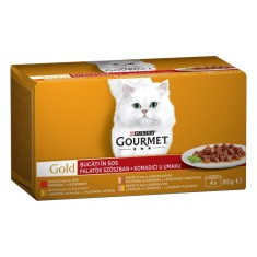 Hrana umeda pentru pisici, Gourmet Gold, adult, carne de vita, curcan si rata, somon si pui, pui si ficat, 4 x 85 g
