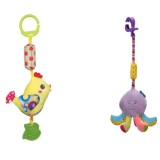 Set Jucarie pentru Carucior Caracatita Colorata cu Sunet 24cm + Jucarie Puisor Suspendabila ConceptSeller&reg; cu Dentitie &amp; Sunet 35cm, Multicolor