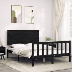 vidaXL Cadru de pat cu tăblie, negru, 140x200 cm, lemn masiv