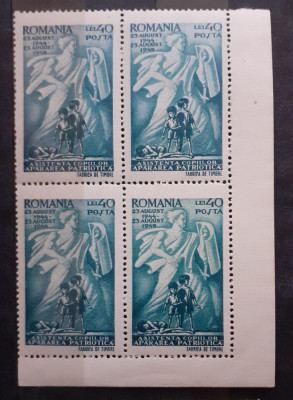 Romania 1945 LP 177 bloc de 4 timbre Asistenta copilului nestampilat, MNH foto