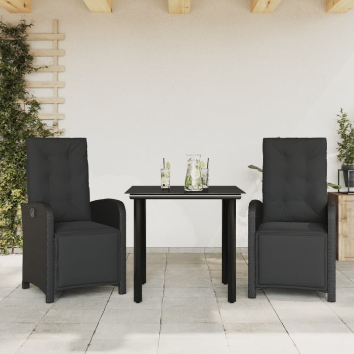 Gossi set bistro cu perne, 3 piese, negru, poliratan