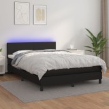 Gossi pat cu arcuri, saltea si led, negru, 140x200 cm, piele eco