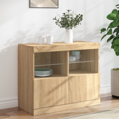 vidaXL Servantă cu lumini LED, stejar sonoma, 81x37x67 cm foto