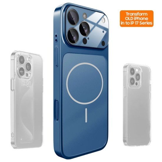 Husa Skin pentru Transformare iPhone 15 pro Max in iPhone 17 Pro Max &ndash; Design Premium, Compatibil MagSafe, Culoare Albastru