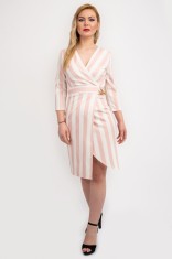 Rochie Dama Eleganta Roz Prafuit si Alb Cecilia - S(36)