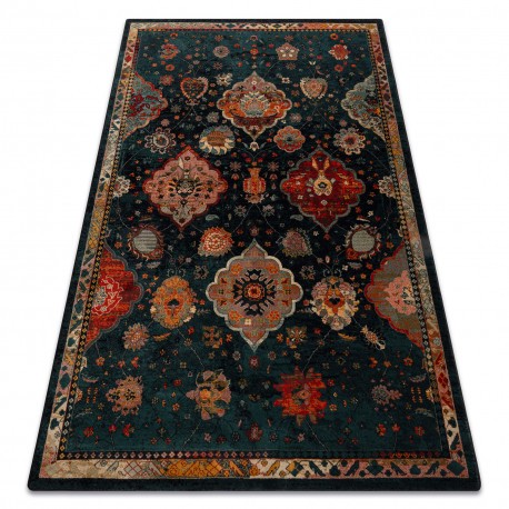 Covor de l&acirc;nă Polonia Abrash Ornament, flori albastru marin, 170x235 cm