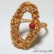 B58. Inel cu coral rosu, fir metalic de gilt crosetat manual, Auriu, 5.6 cm