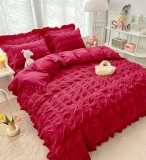 Cumpara ieftin Lenjerie pat dublu creponata,bumbac finet,6 piese,rosie-A871, Jojo Home